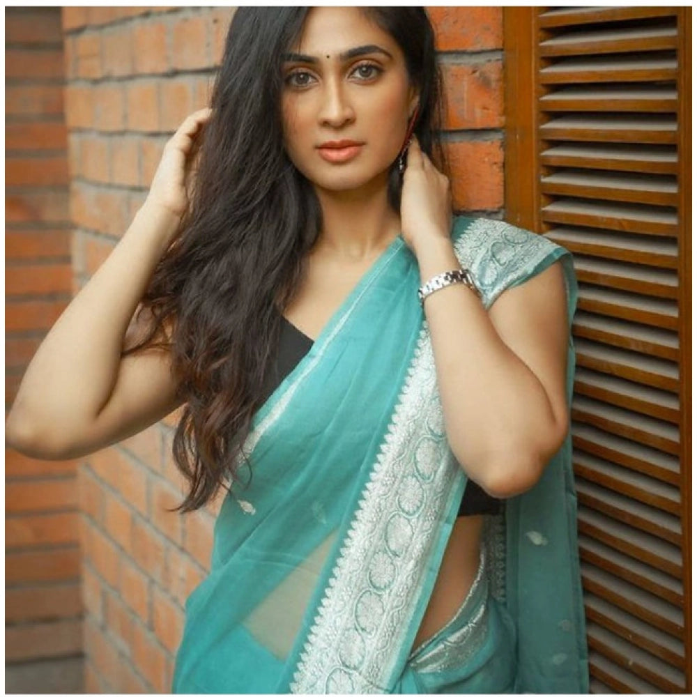 Women's Soft Lichi Silk Printed Saree With Unstitched Blouse 5.5mtr (sky Blue) | Women Signature Collection