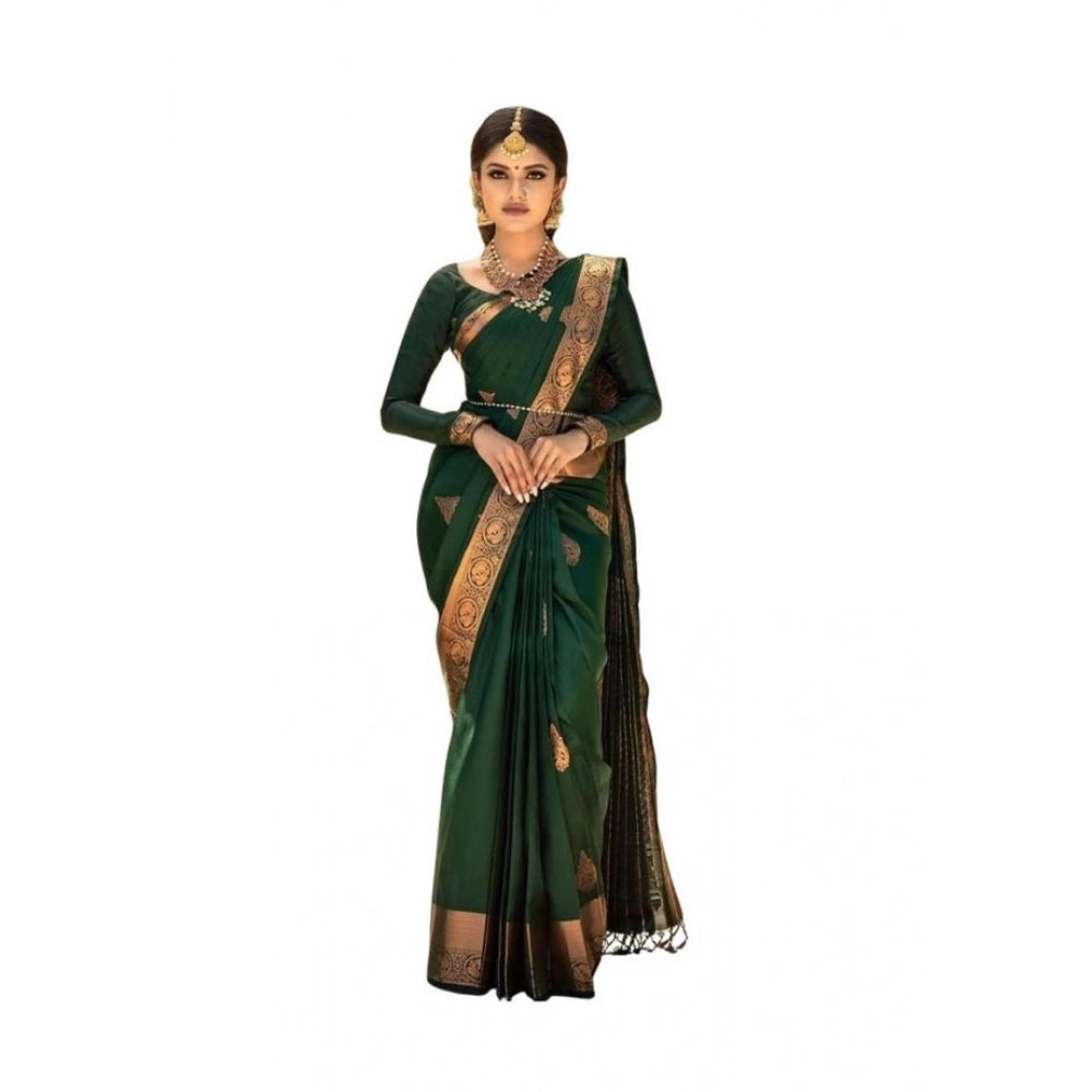 Women's Soft Lichi Silk Printed Saree With Unstitched Blouse 5.5mtr (green) | Women Signature Collection