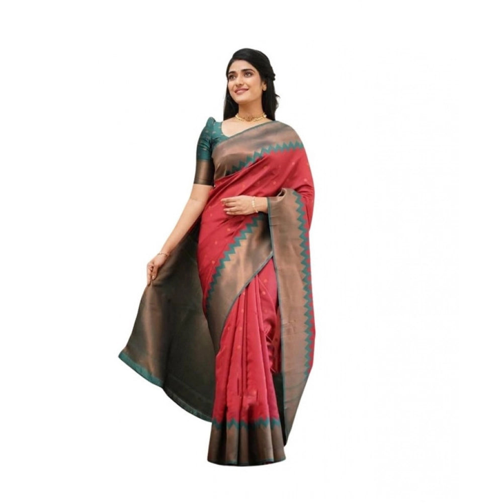 Women's Soft Lichi Silk Printed Saree With Unstitched Blouse 5.5mtr (red) | Women Signature Collection