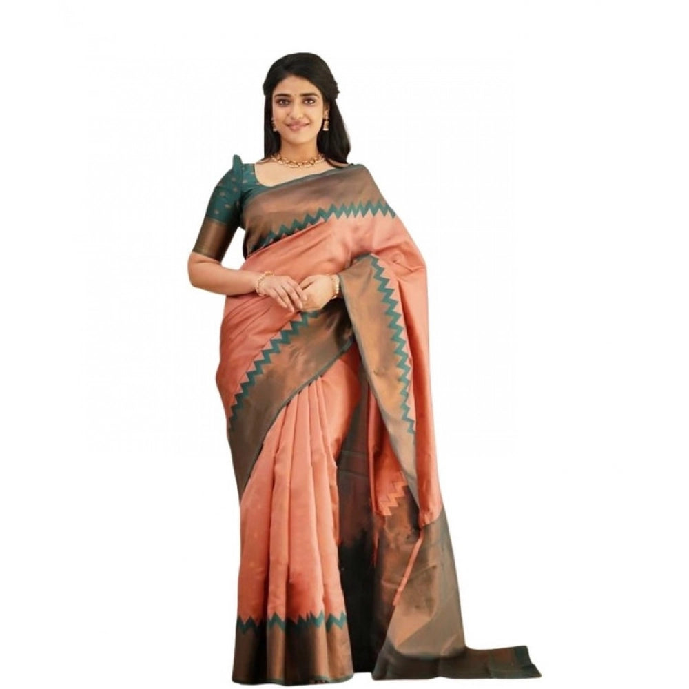 Women's Soft Lichi Silk Printed Saree With Unstitched Blouse 5.5mtr (peach) | Women Signature Collection