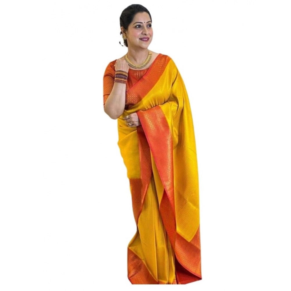 Women's Soft Lichi Silk Printed Saree With Unstitched Blouse 5.5mtr (mustard ) | Women Signature Collection