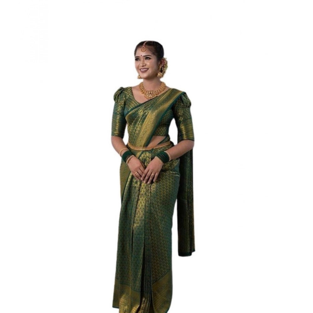 Women's Soft Lichi Silk Printed Saree With Unstitched Blouse 5.5mtr (green) | Women Signature Collection