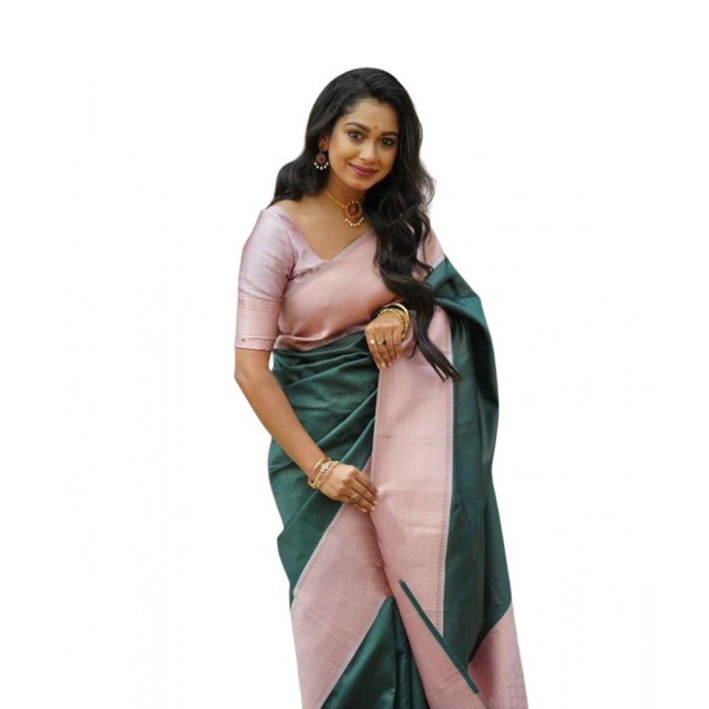 Women's Soft Lichi Silk Printed Saree With Unstitched Blouse 5.5mtr (green) | Women Signature Collection