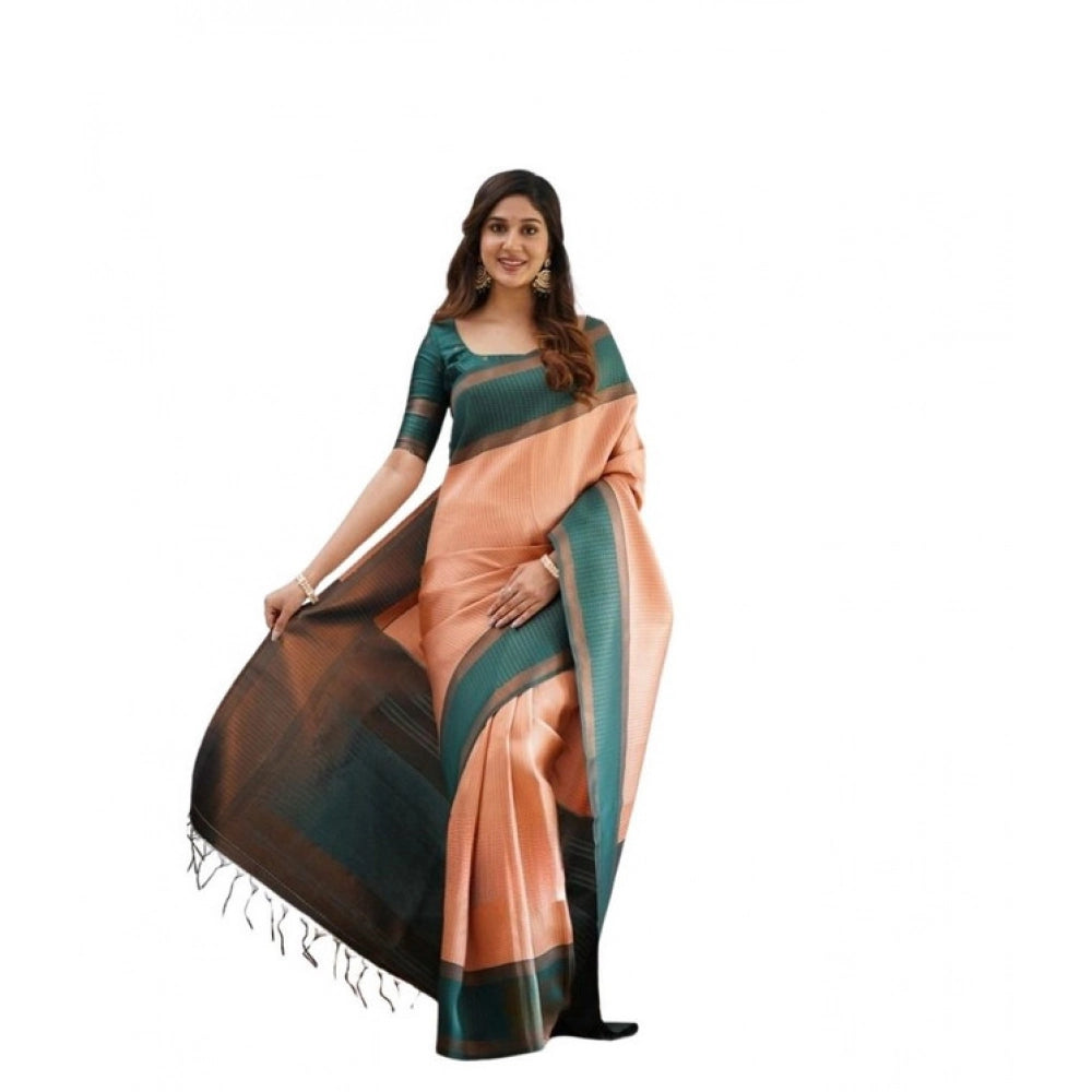 Women's Soft Lichi Silk Printed Saree With Unstitched Blouse 5.5mtr (orange) | Women Signature Collection