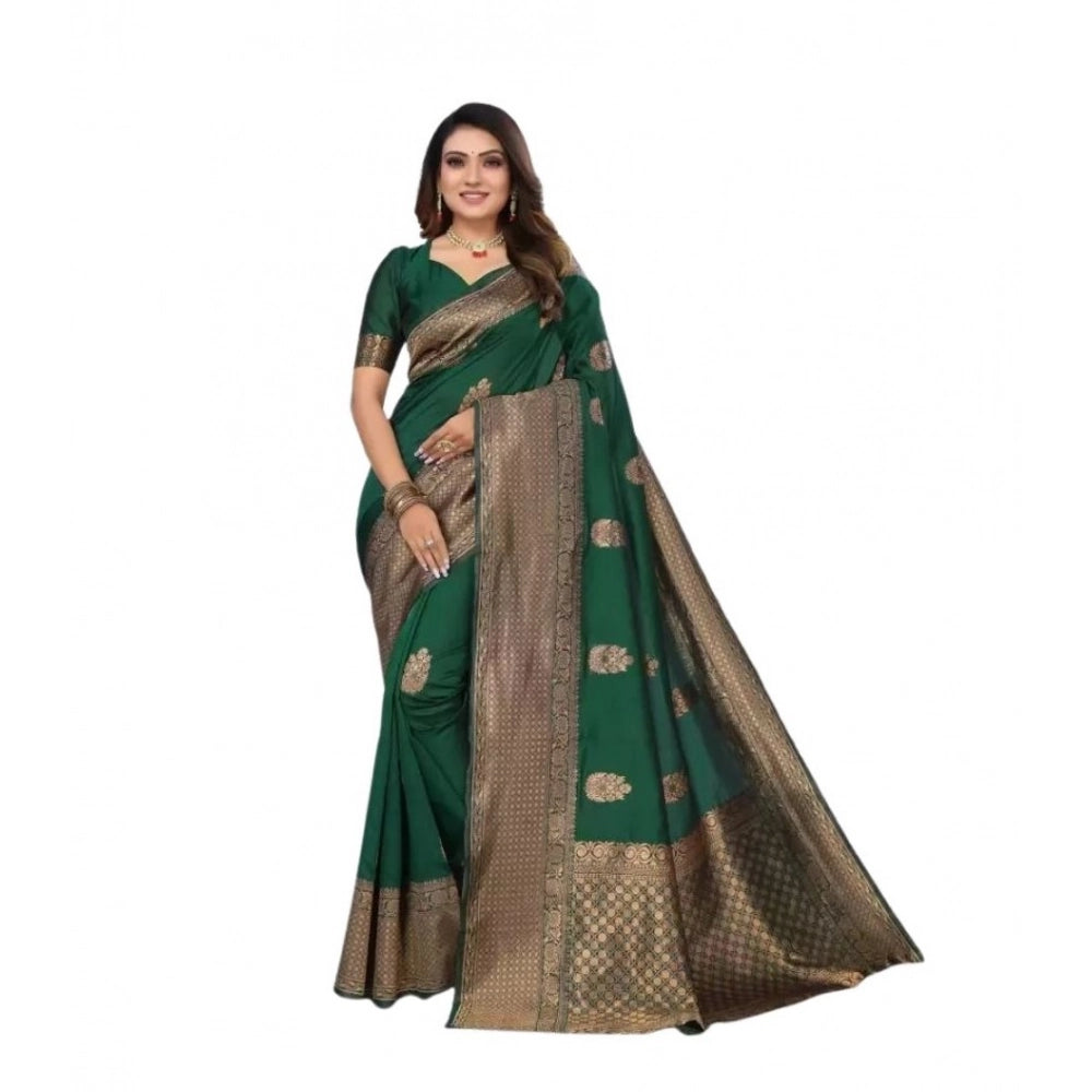 Women's Soft Lichi Silk Printed Saree With Unstitched Blouse 5.5mtr (green) | Women Signature Collection