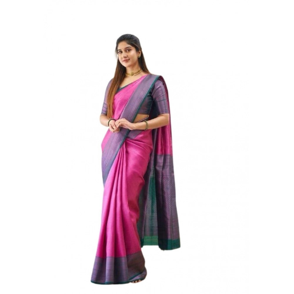 Women's Soft Lichi Silk Printed Saree With Unstitched Blouse 5.5mtr (pink) | Women Signature Collection