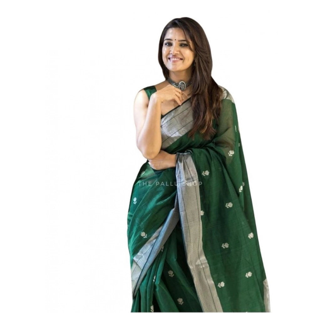 Women's Soft Lichi Silk Printed Saree With Unstitched Blouse 5.5mtr (green) | Women Signature Collection