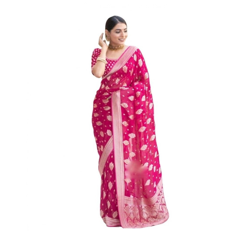 Women's Soft Lichi Silk Printed Saree With Unstitched Blouse 5.5mtr (pink) | Women Signature Collection