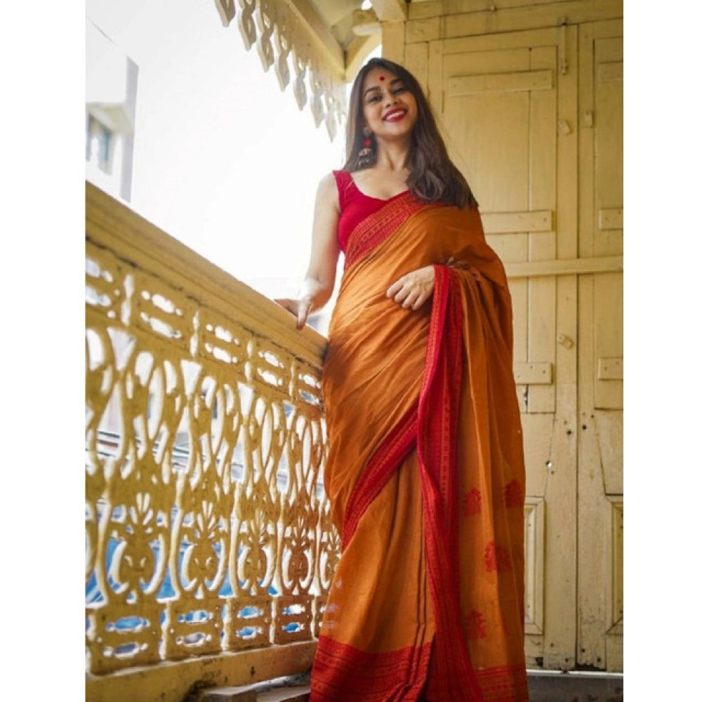 Women's Soft Lilan Printed Saree With Unstitched Blouse 5.5mtr (mustard ) | Women Signature Collection