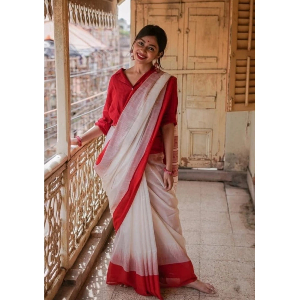 Women's Soft Lilan Printed Saree With Unstitched Blouse 5.5mtr (white) | Women Signature Collection