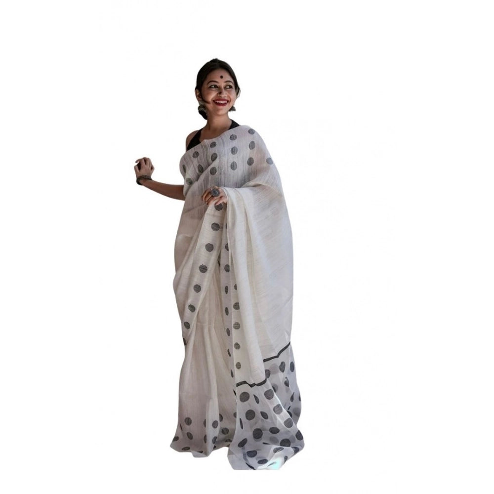 Women's Soft Lilan Printed Saree With Unstitched Blouse 5.5mtr (white) | Women Signature Collection