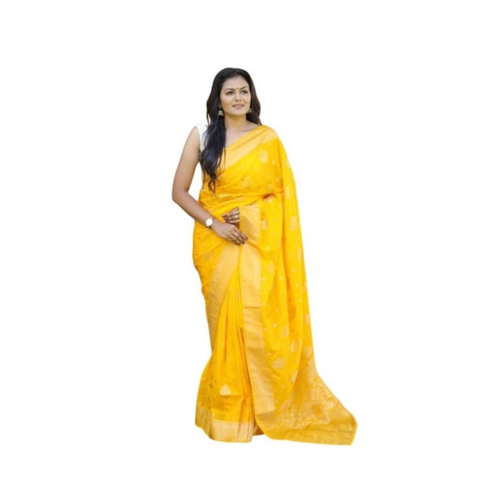Women's Soft Lichi Silk Printed Saree With Unstitched Blouse 5.5mtr (yellow) | Women Signature Collection
