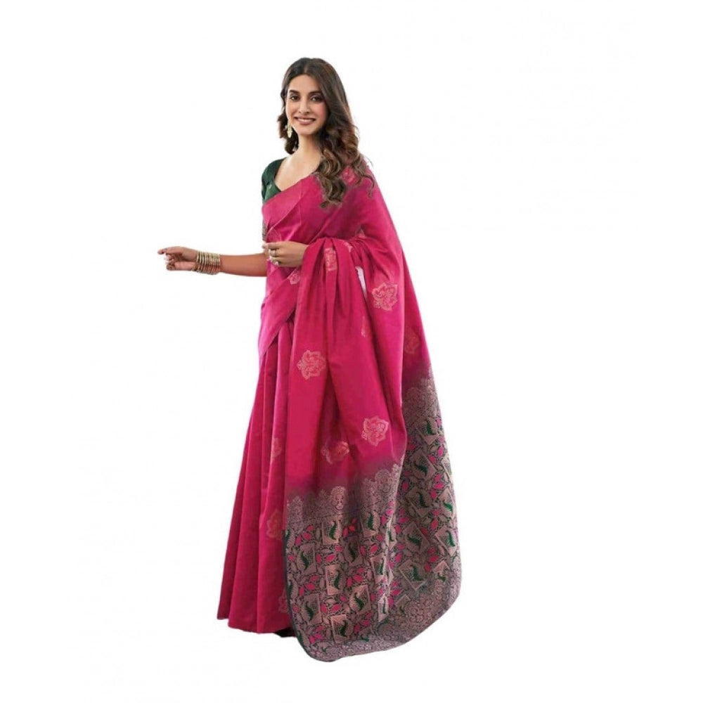 Women's Soft Lichi Silk Printed Saree With Unstitched Blouse 5.5mtr (pink) | Women Signature Collection