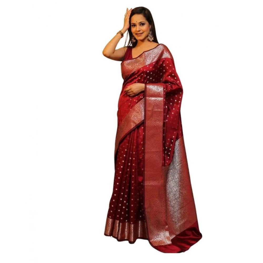 Women's Soft Lichi Silk Printed Saree With Unstitched Blouse 5.5mtr (maroon) | Women Signature Collection