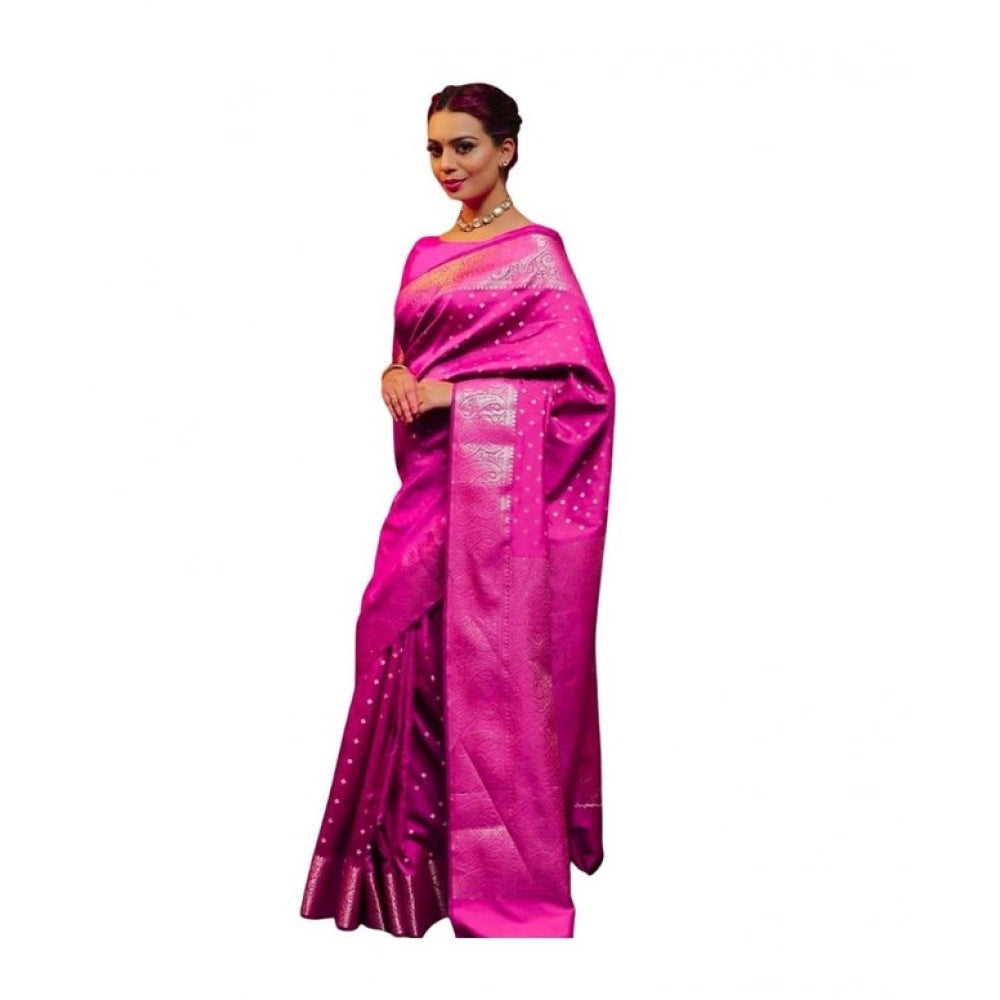 Women's Soft Lichi Silk Printed Saree With Unstitched Blouse 5.5mtr (pink) | Women Signature Collection