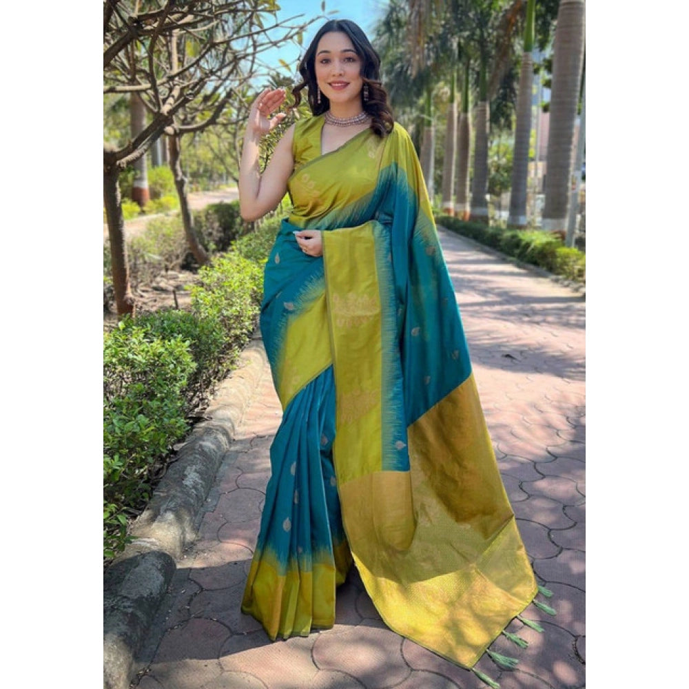 Women's Soft Lichi Silk Printed Saree With Unstitched Blouse 5.5mtr (green) | Women Signature Collection