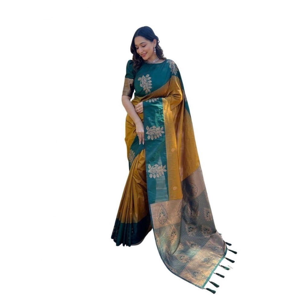 Women's Soft Lichi Silk Printed Saree With Unstitched Blouse 5.5mtr (mustard ) | Women Signature Collection
