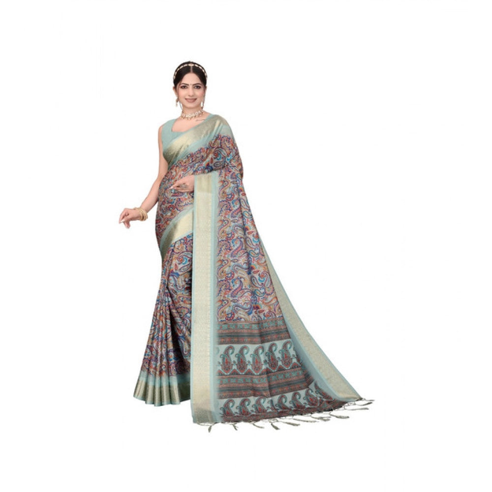 Women's Cotton Silk Printed Saree With Unstitched Blouse 5.5mtr (multicolor) | Women Signature Collection