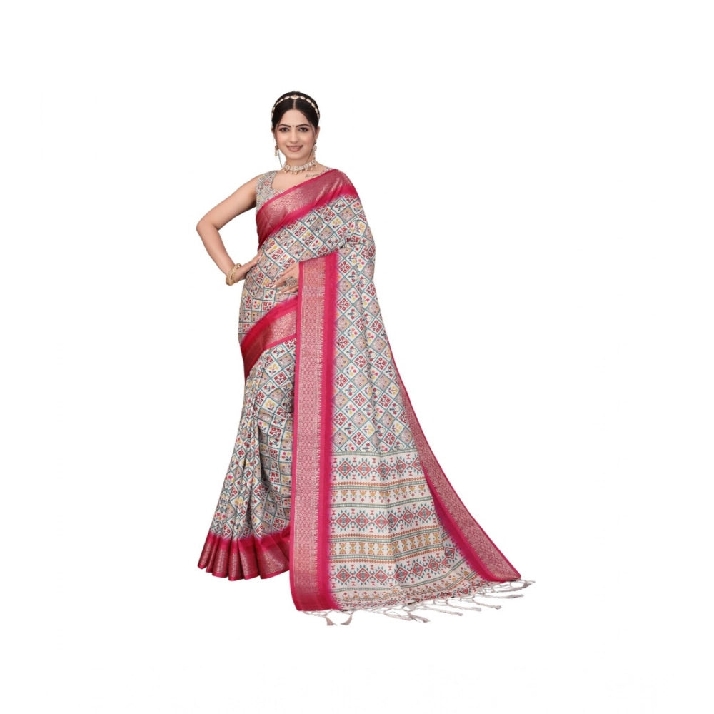 Women's Cotton Silk Printed Saree With Unstitched Blouse 5.5mtr (pink) | Women Signature Collection
