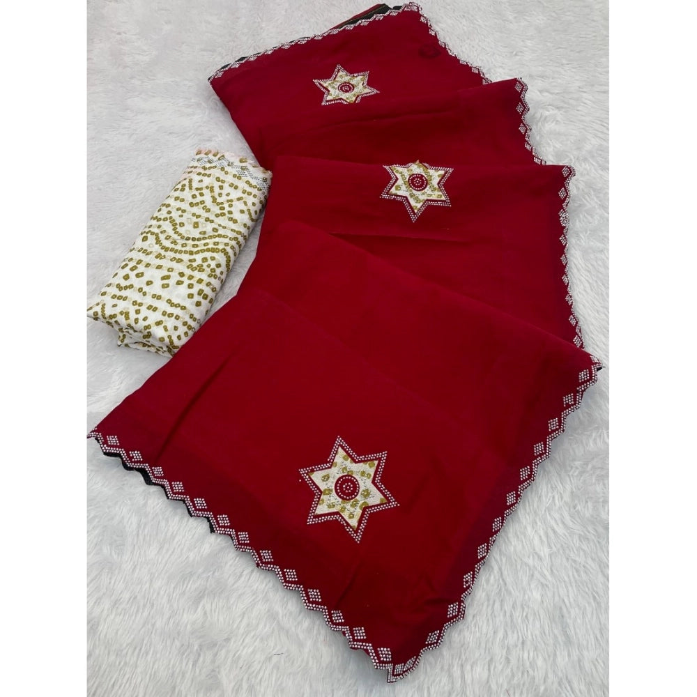 Women's Chiffon Butti Dotted Saree With Unstitched Blouse 5.5mtr (red) | Women Signature Collection