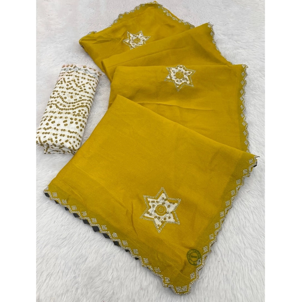 Women's Chiffon Butti Dotted Saree With Unstitched Blouse 5.5mtr (yellow) | Women Signature Collection