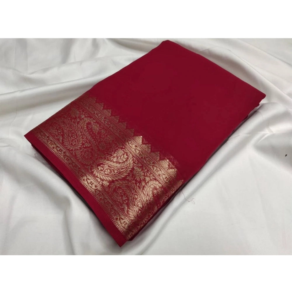 Women's Crepe Chit Pallu Solid Saree With Unstitched Blouse 5.5mtr (maroon) | Women Signature Collection