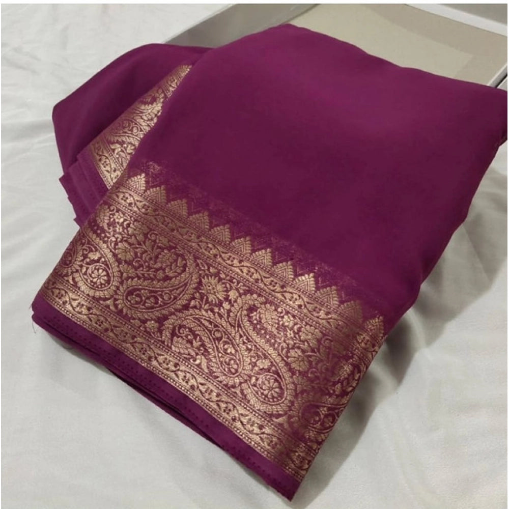Women's Crepe Chit Pallu Solid Saree With Unstitched Blouse 5.5mtr (light Purple) | Women Signature Collection