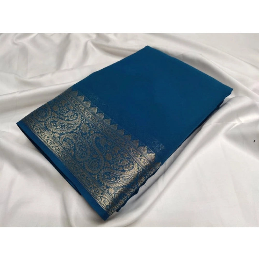 Women's Crepe Chit Pallu Solid Saree With Unstitched Blouse 5.5mtr (sea Green) | Women Signature Collection