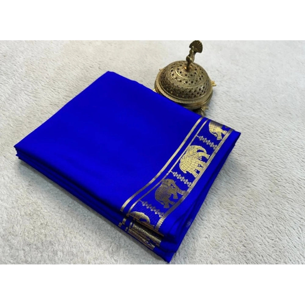 Women's Crepe Chit Pallu Solid Saree With Unstitched Blouse 5.5mtr (navy Blue) | Women Signature Collection
