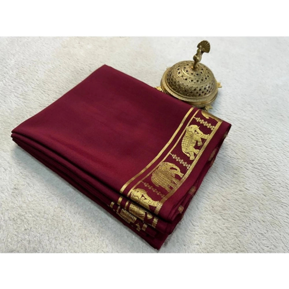 Women's Crepe Chit Pallu Solid Saree With Unstitched Blouse 5.5mtr (maroon) | Women Signature Collection