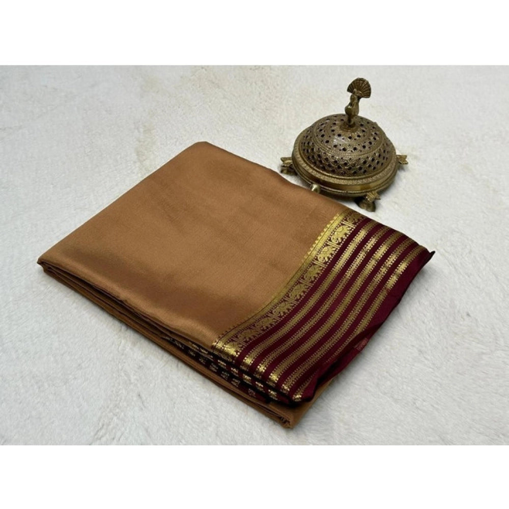 Women's Crepe Chit Pallu Solid Saree With Unstitched Blouse 5.5mtr (beige) | Women Signature Collection