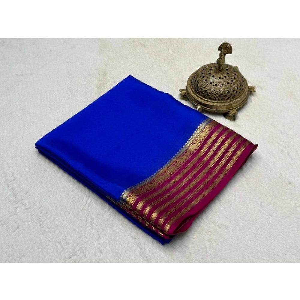 Women's Crepe Chit Pallu Solid Saree With Unstitched Blouse 5.5mtr (navy Blue) | Women Signature Collection