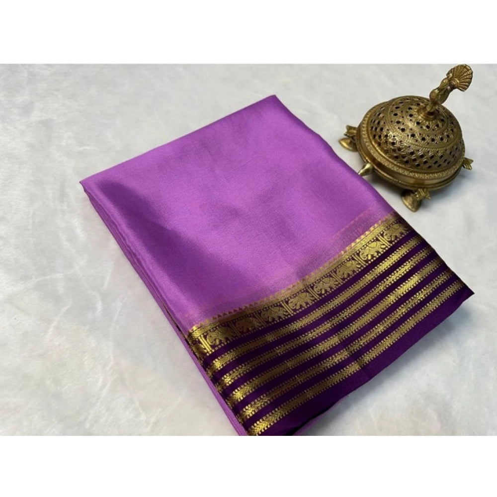 Women's Crepe Chit Pallu Solid Saree With Unstitched Blouse 5.5mtr (dark Purple) | Women Signature Collection
