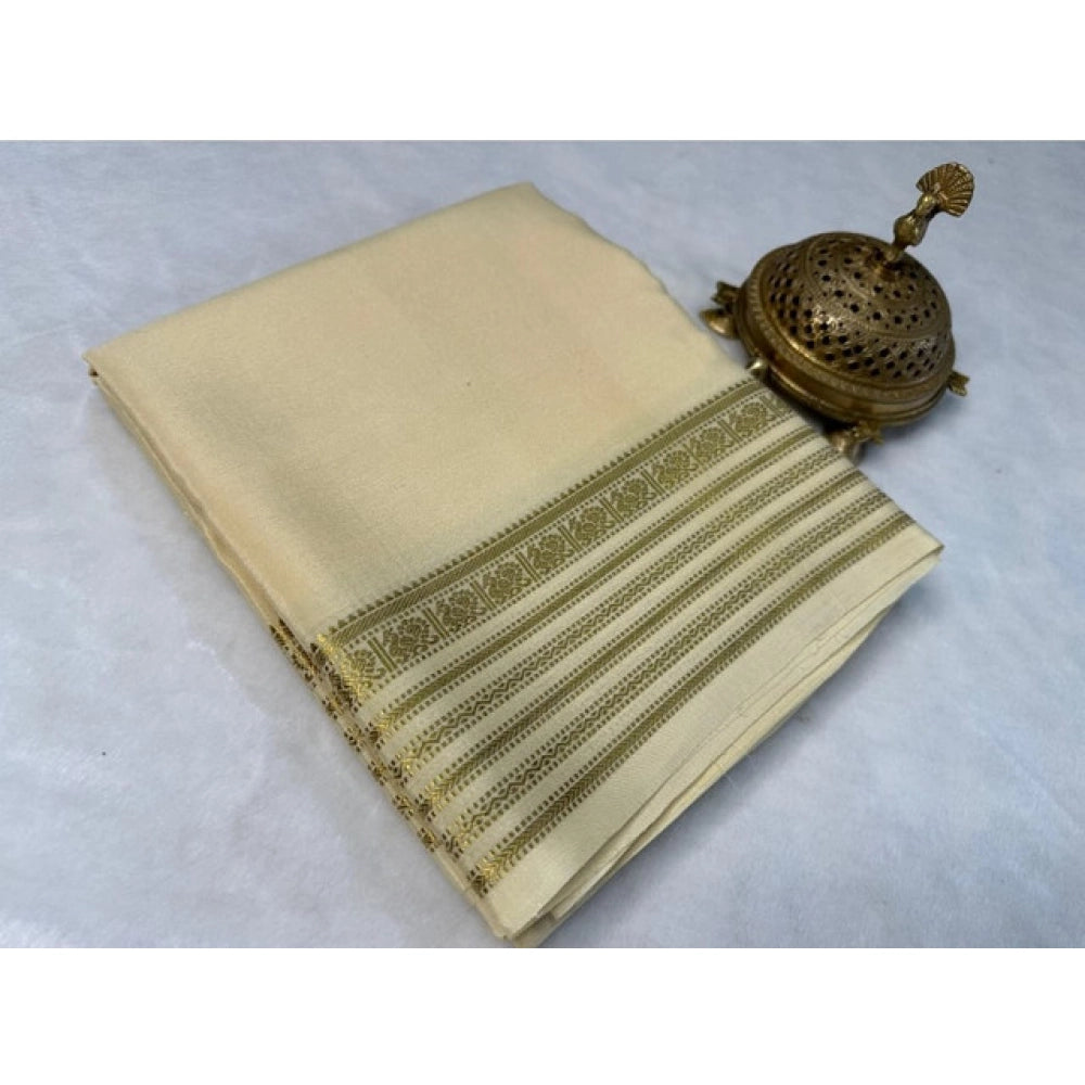 Women's Crepe Chit Pallu Solid Saree With Unstitched Blouse 5.5mtr (beige) | Women Signature Collection