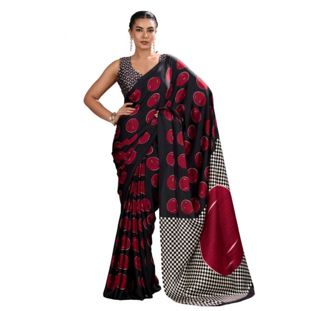 Women's Satin Crepe Printed Saree With Unstitched Blouse 5.5mtr (maroon) | Women Signature Collection