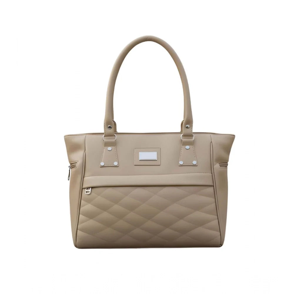 Women's PU Leather Solid Shoulder Zipper Handbag (Beige)