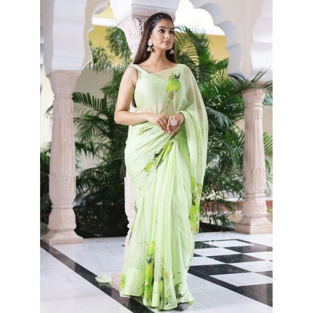 Women's Linen Printed Saree With Unstitched Blouse 5.5mtr (green) | Women Signature Collection