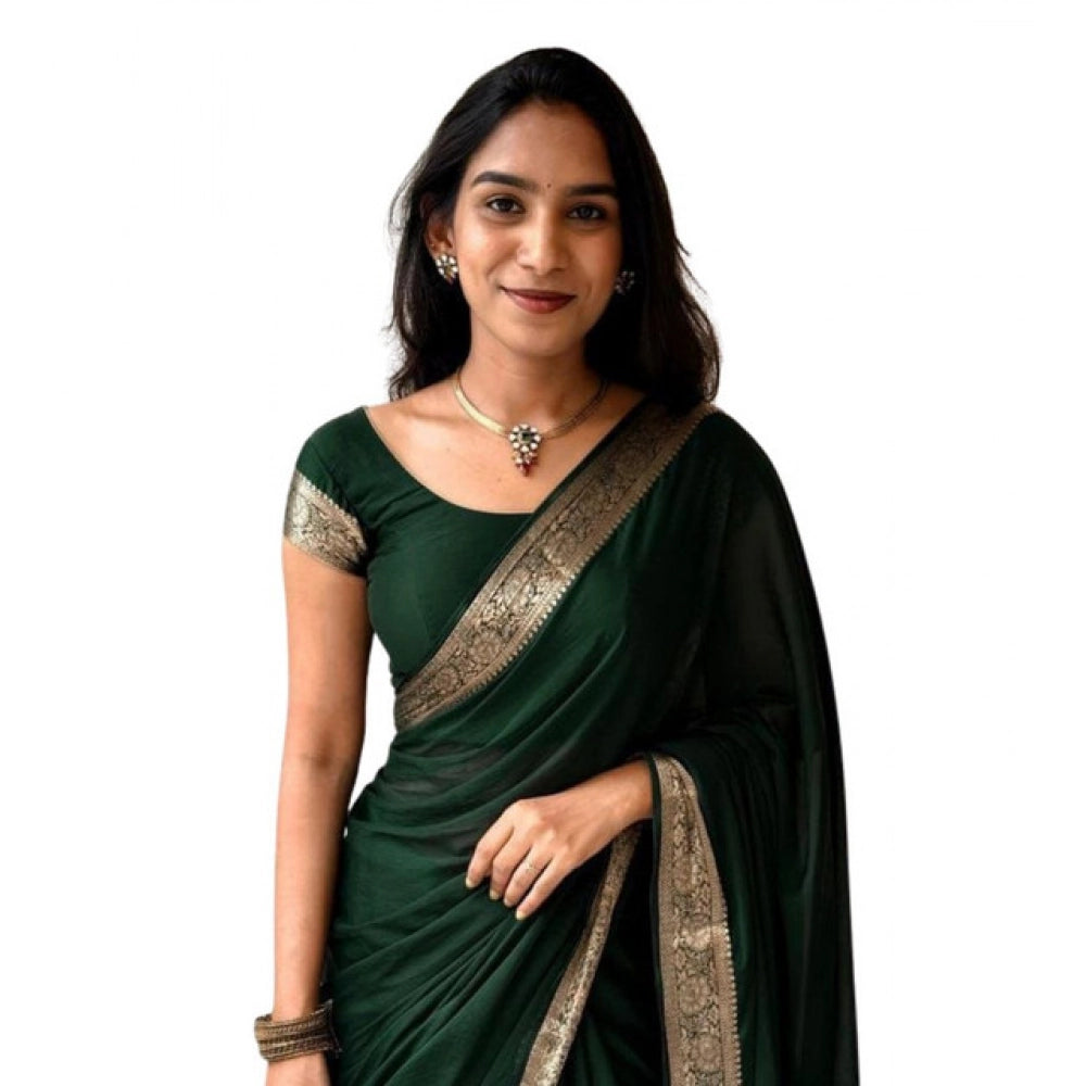 Women's Vichitra Silk Printed Saree With Unstitched Blouse 5.5mtr (green) | Women Signature Collection