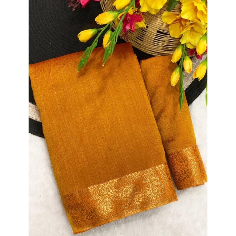 Women's Vichitra Silk Printed Saree With Unstitched Blouse 5.5mtr (mustard) | Women Signature Collection