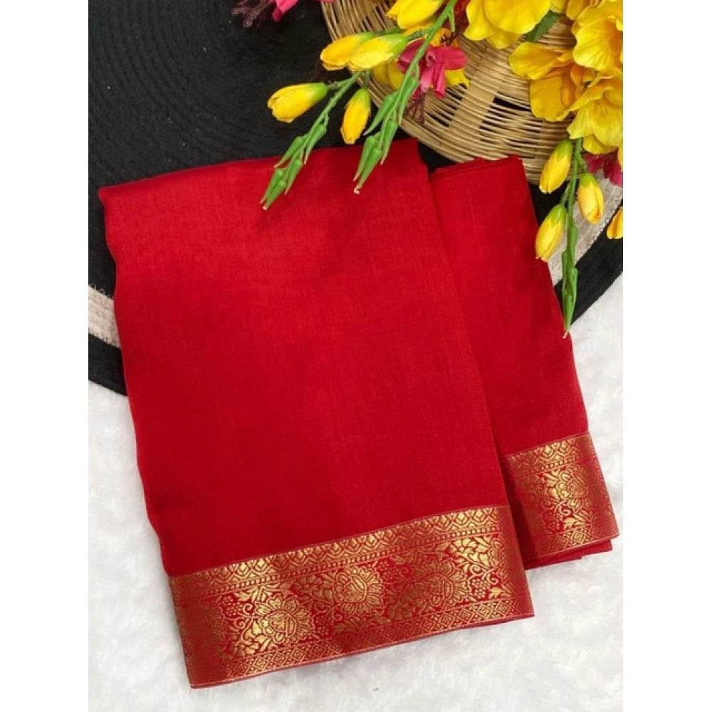 Women's Vichitra Silk Printed Saree With Unstitched Blouse 5.5mtr (red) | Women Signature Collection