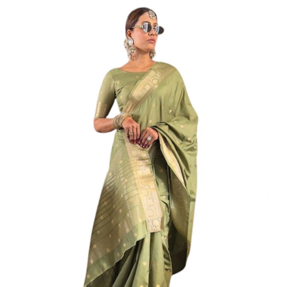 Women's Satin Printed Saree With Unstitched Blouse 5.5mtr (green) | Women Signature Collection