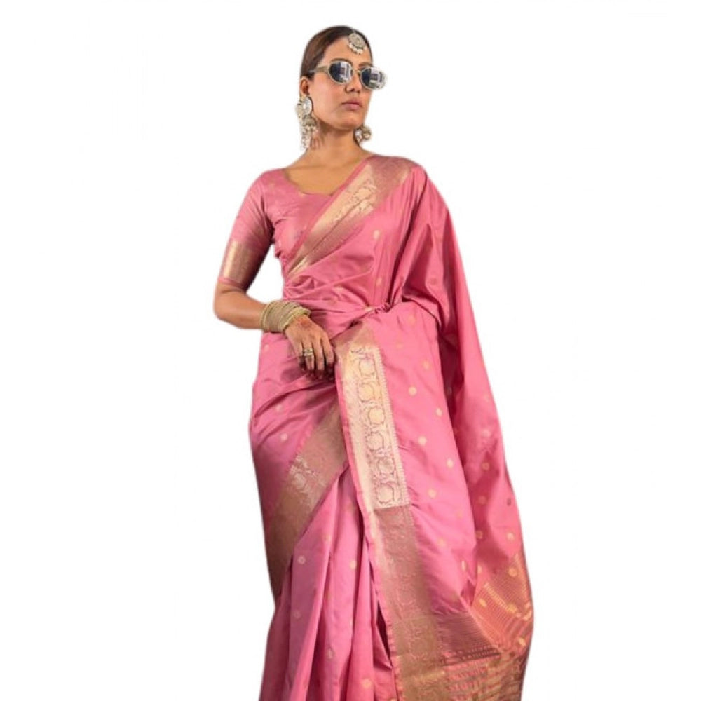 Women's Satin Printed Saree With Unstitched Blouse 5.5mtr (pink) | Women Signature Collection