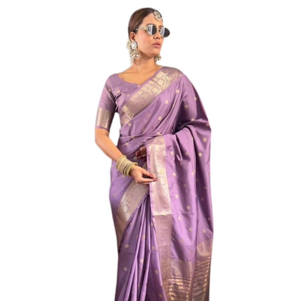 Women's Satin Printed Saree With Unstitched Blouse 5.5mtr (purple) | Women Signature Collection