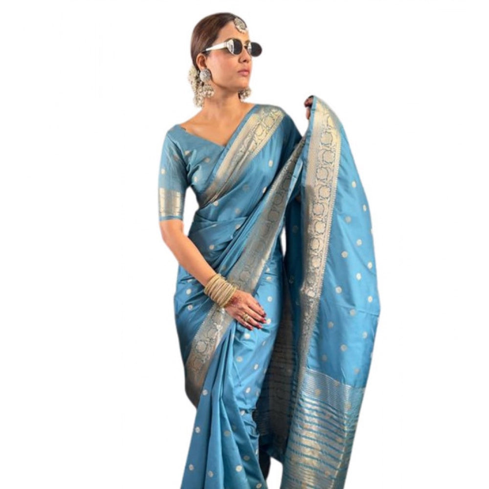 Women's Satin Printed Saree With Unstitched Blouse 5.5mtr (light Blue) | Women Signature Collection