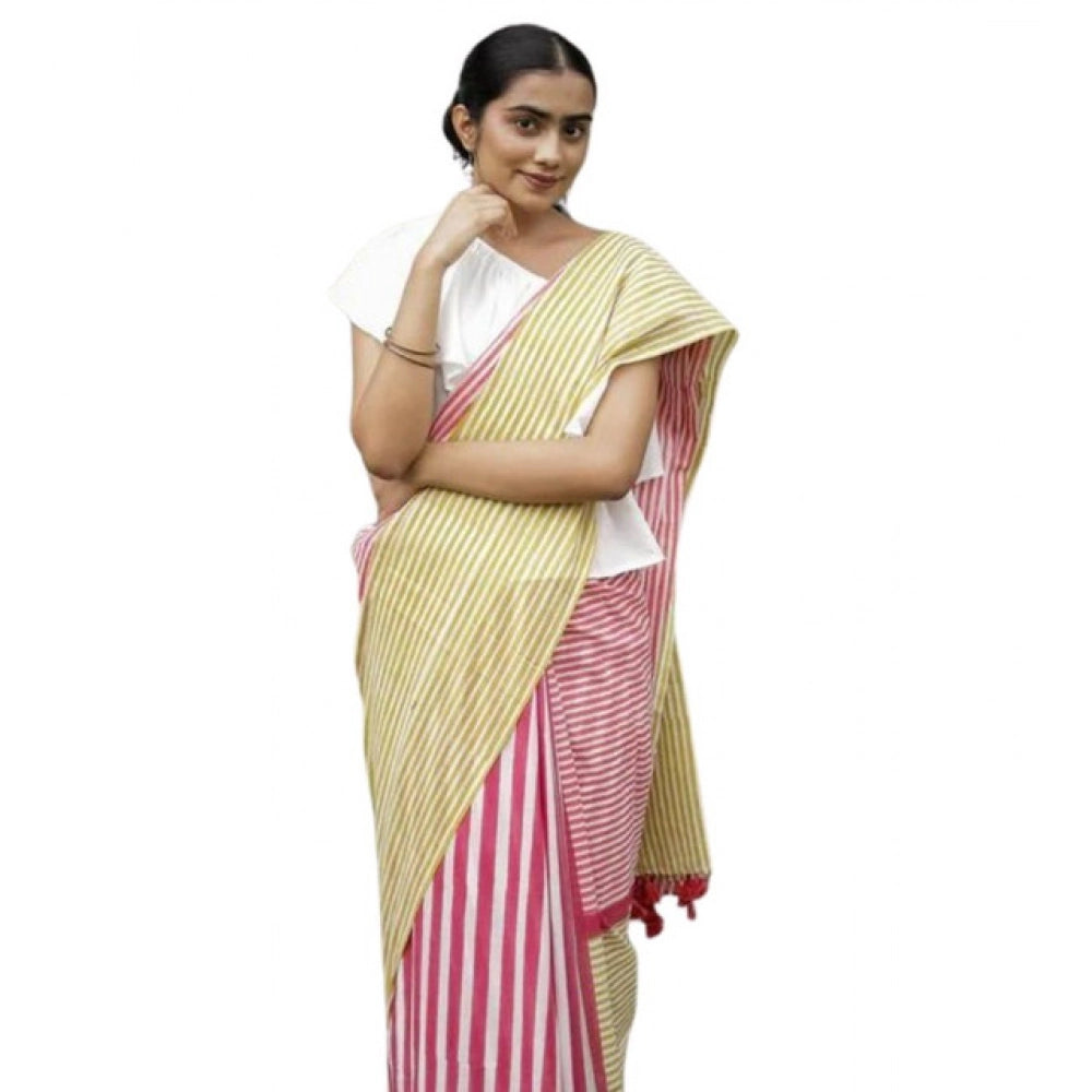 Women's Linen Printed Saree With Unstitched Blouse 5.5mtr (yellow) | Women Signature Collection