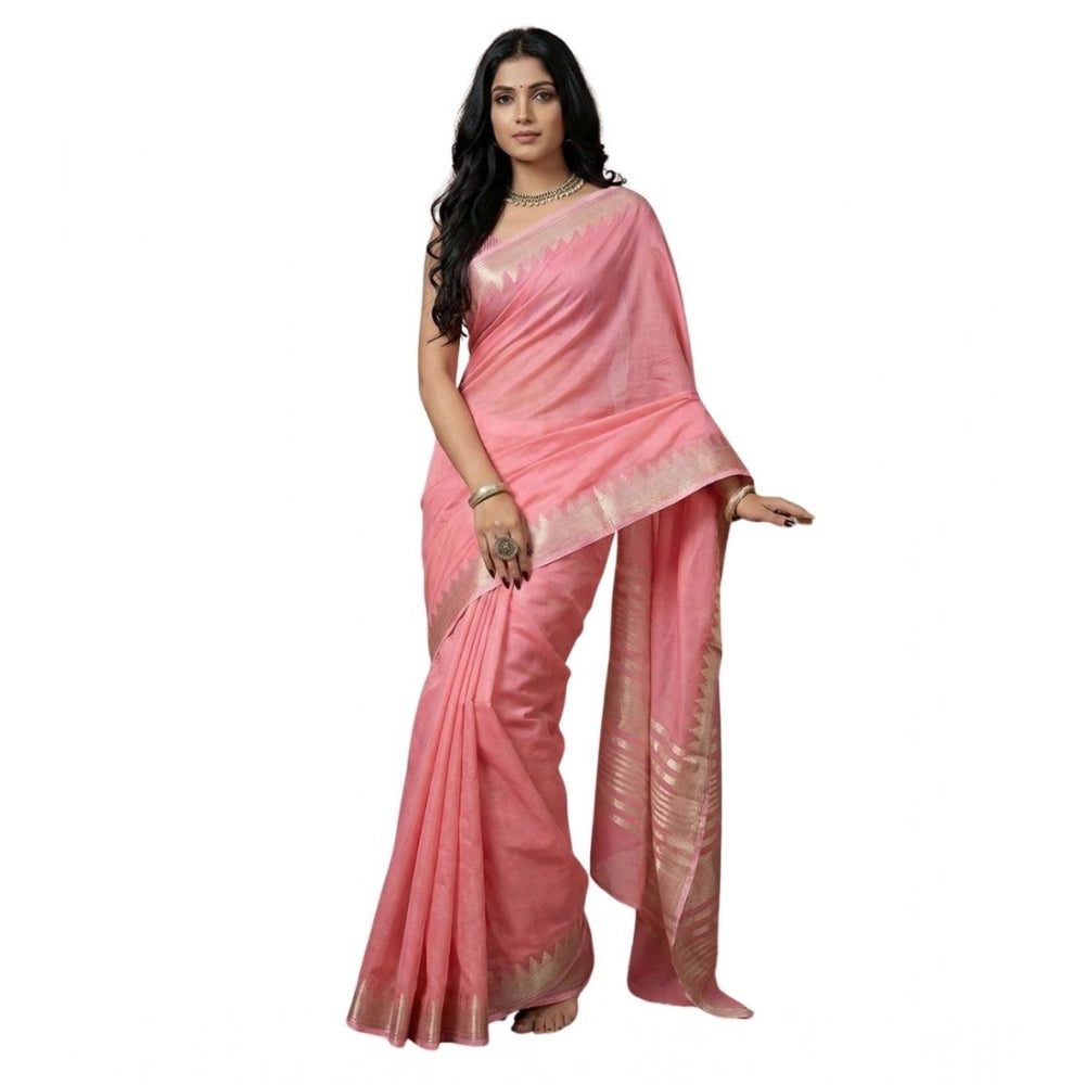 Women's Cotton Printed Saree With Unstitched Blouse 5.5mtr (coral Pink) | Women Signature Collection