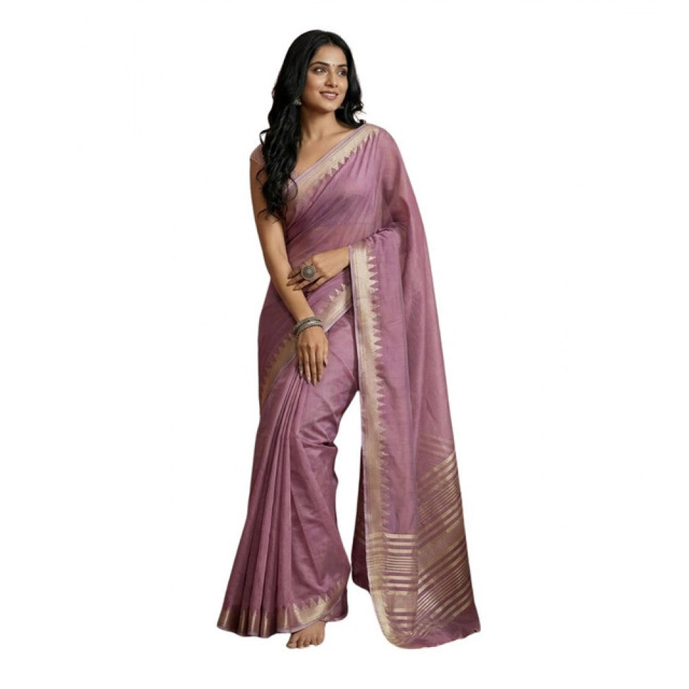 Women's Cotton Printed Saree With Unstitched Blouse 5.5mtr (purple) | Women Signature Collection