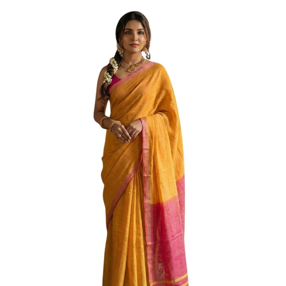 Women's Cotton Printed Saree With Unstitched Blouse 5.5mtr (yellow) | Women Signature Collection