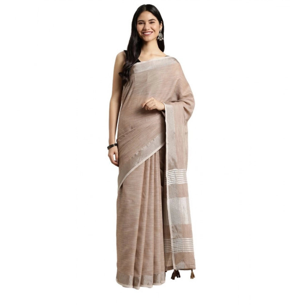 Women's Linen Cotton Printed Saree With Unstitched Blouse 5.5mtr (beige) | Women Signature Collection