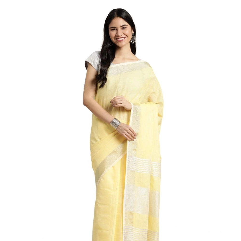 Women's Linen Cotton Printed Saree With Unstitched Blouse 5.5mtr (yellow) | Women Signature Collection